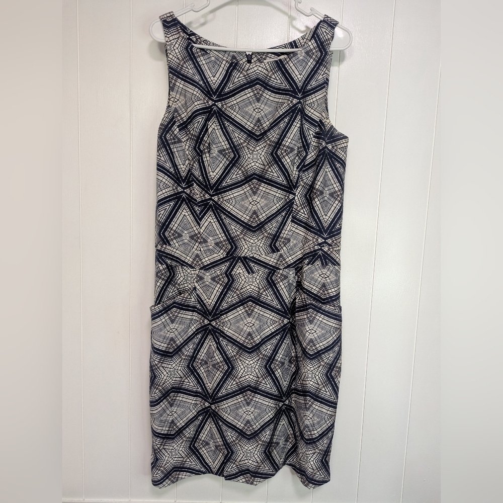 Jessica Navy and White Geometric Midi Dress